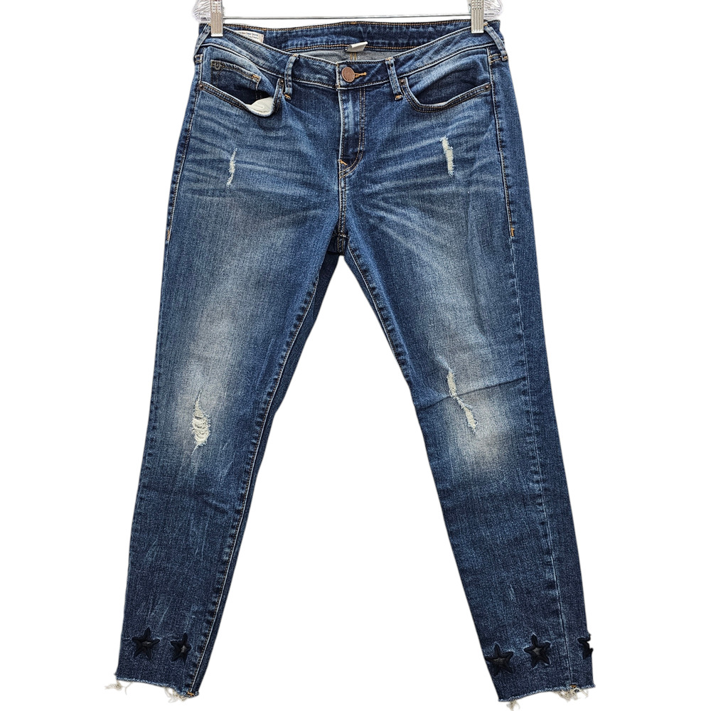 True Religion Jeans Womens Size 33 Halle Mid Rise Super Skinny Star Cutout